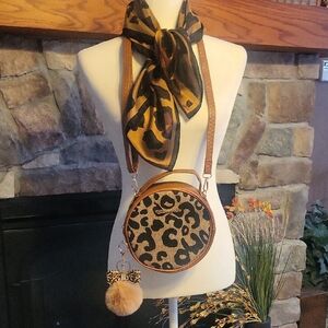 Leopard Print Crossbody Bag with Scarf